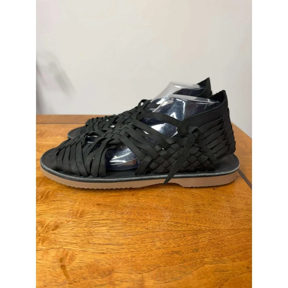 New Espiritu Men's 10 Black Leather Woven Huarache Sandals Mexican Artisanal